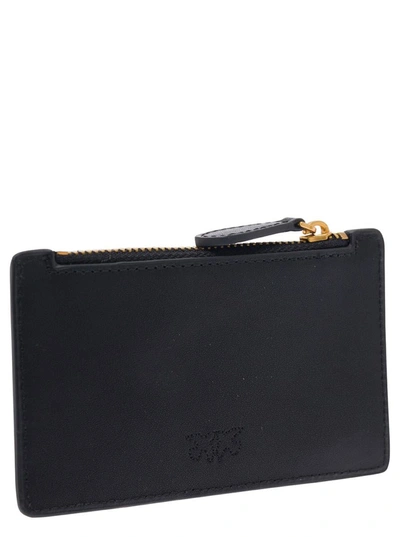 Shop Pinko 'airone' Black Card-holder With Logo Patch In Leather Woman