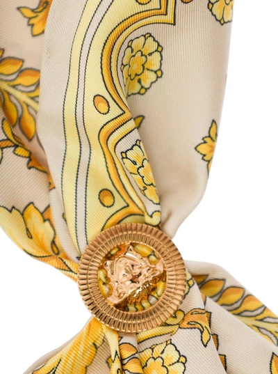 Shop Versace Yellow And White Scarf With Barocco Print And Medusa Detail In Silk Man