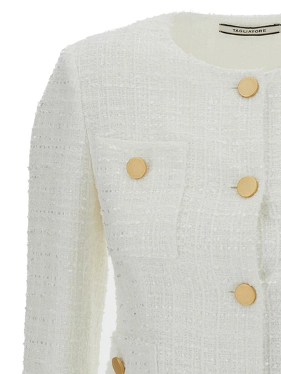 Shop Tagliatore White Crew Neck Jacket In Cotton Blend Woman
