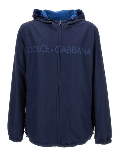 Shop Dolce & Gabbana Blue Reversible Jacket In Polyester Man