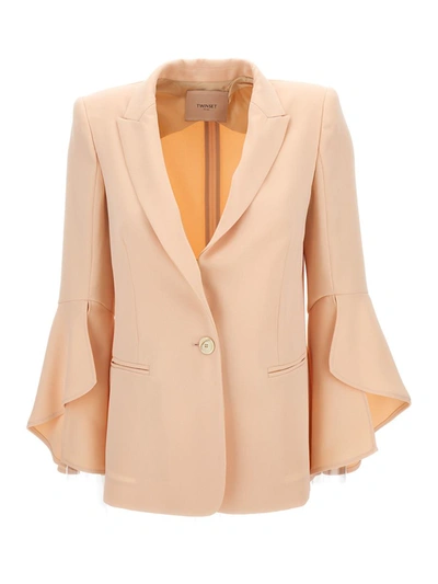 Shop Twinset Pink Blazer With Wide Sleeves In Technical Fabric Woman