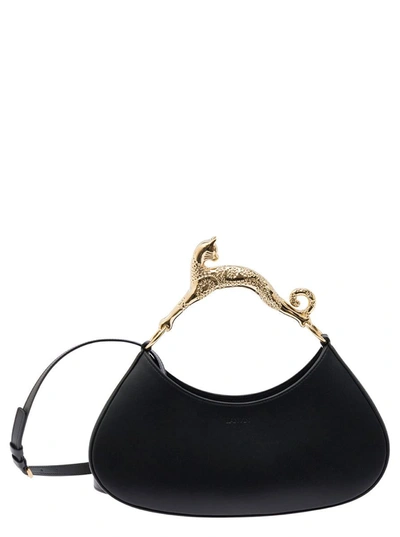 Shop Lanvin 'hobo Large' Black Handbag With Cat Handle In Leather Woman
