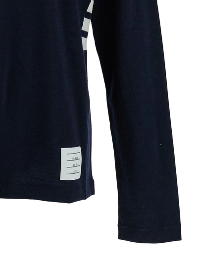 Shop Thom Browne Blue Crewneck Sweatshirt With Logo Patch In Wool Man