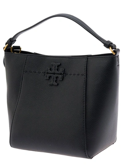 Shop Tory Burch Black Handbag With Tonal Logo Detail In Grainy Leather Woman
