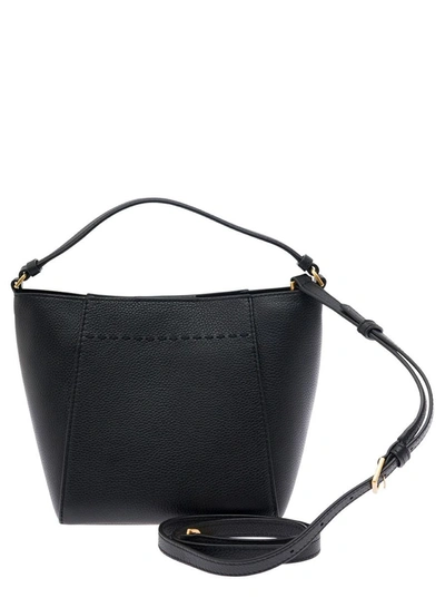 Shop Tory Burch Black Handbag With Tonal Logo Detail In Grainy Leather Woman