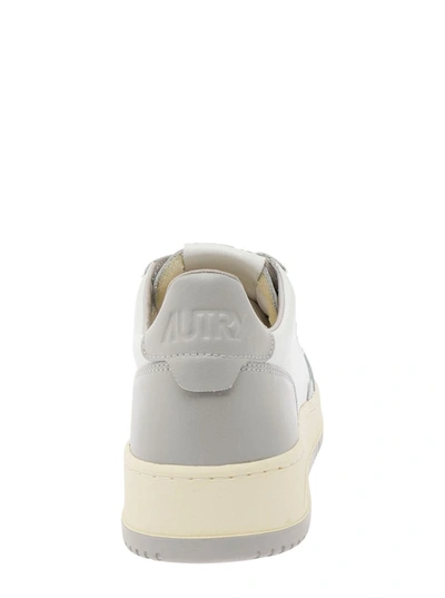Shop Autry 'medalist' White And Grey Low Top Sneakers With Logo Detail In Leather Man
