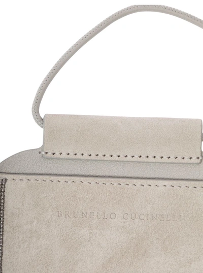 Shop Brunello Cucinelli White Phone-holder With Shiny Trim And Logo In Suede Woman