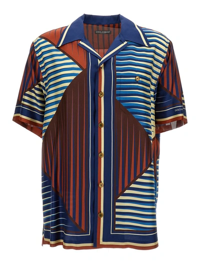 Shop Dolce & Gabbana Multicolor Geometric Print Shirt In Silk Man