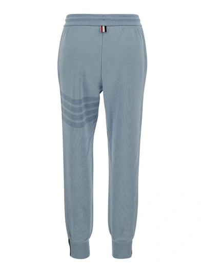 Shop Thom Browne Sweatpants In Double Face Knit W/ Tonal Eng 4 Bar In Blue