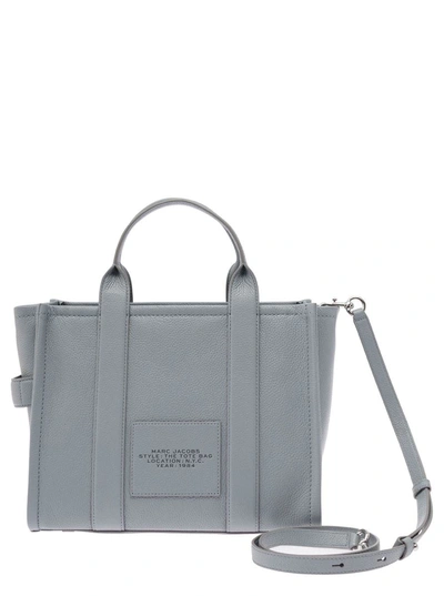 Shop Marc Jacobs 'the Medium Tote Bag' Grey Shoulder Bag With Logo In Grainy Leather Woman