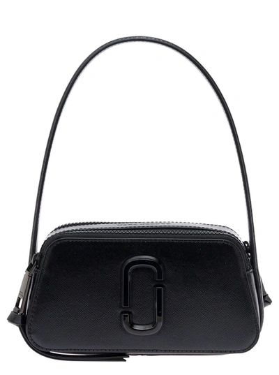Shop Marc Jacobs 'the Slingshot'  Black Shoulder Bag With Double J Detail In Cross-grain Leather Woman