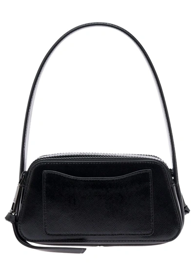Shop Marc Jacobs 'the Slingshot'  Black Shoulder Bag With Double J Detail In Cross-grain Leather Woman