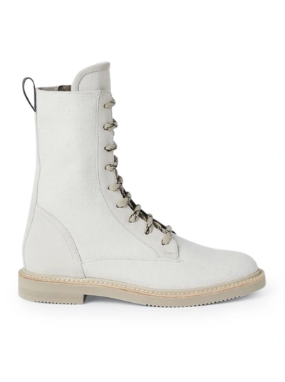 Shop Brunello Cucinelli Boot In Cotton And Linen Canvas And Calfskin With Precious Detail In Metallic