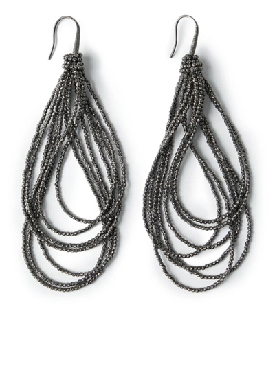 Shop Brunello Cucinelli Earrings In 925 Sterling Silver In Black