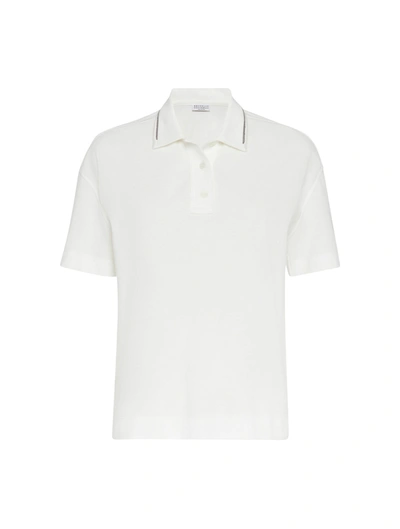 Shop Brunello Cucinelli Monili Chain-detailed Cotton Polo Shirt In White