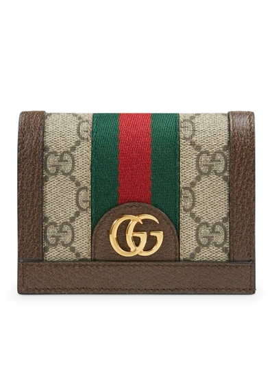 Shop Gucci Small Ophidia Wallet In Gg Supreme In Nude & Neutrals