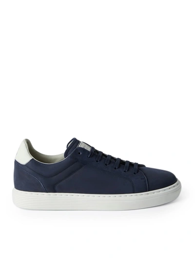 Shop Brunello Cucinelli Sneakers In Nubuck Calfskin In Blue
