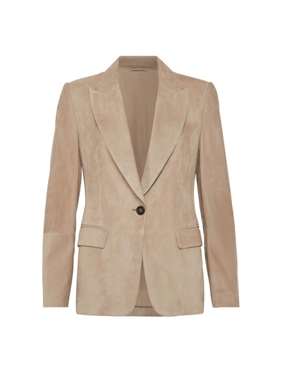 Shop Brunello Cucinelli Suede Single-breasted Blazer In Brown