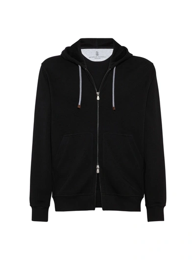 Shop Brunello Cucinelli Zip-front Drawstring Hoodie In Black