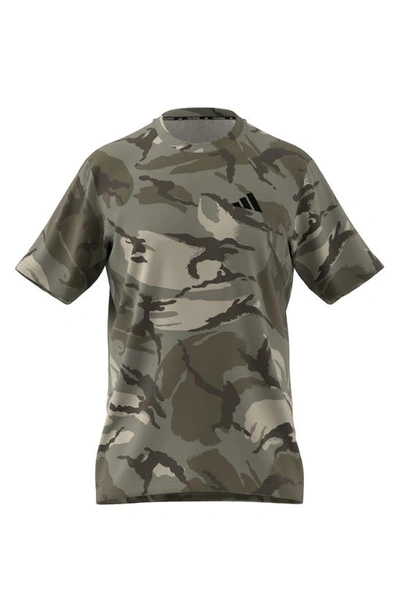 Shop Adidas Originals Train Essential Aeroready Seasonal Camo T-shirt In Grey/ Silver/ Olive Strata