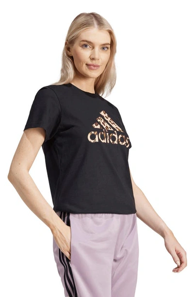 Shop Adidas Originals Adidas Animal Print Logo Cotton T-shirt In Black