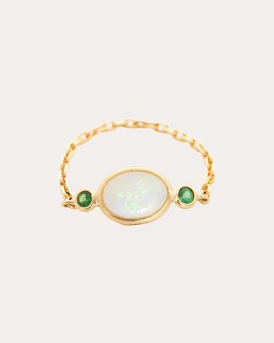 Shop Yi Collection Women's Opal & Tsavorite Eos Chain Ring 18k Gold In White