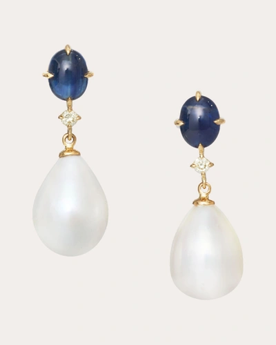 Shop Yi Collection Women's Royal Sapphire & Pearl Drop Earrings In White
