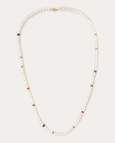 Shop Yi Collection Women's Akoya Pearl & Rainbow Sapphire Necklace 18k Gold In White