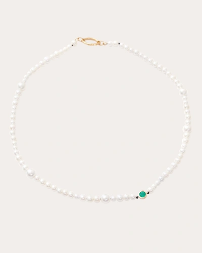 Shop Yi Collection Women's Akoya Pearl & Emerald Choker Necklace 18k Gold In White