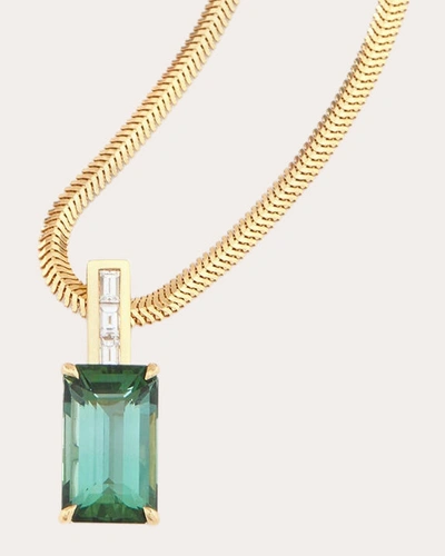 Shop Yi Collection Women's Green Tourmaline & Diamond Bar Pendant Necklace 18k Gold