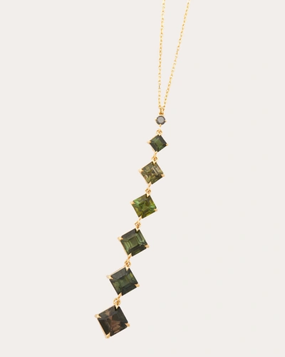 Shop Yi Collection Women's Green Tourmaline & Black Diamond Cascade Pendant Necklace