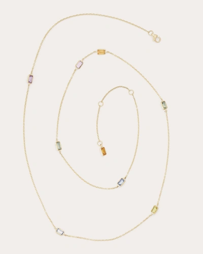 Shop Yi Collection Women's Rainbow Sapphire Baguette Candy Station Necklace In Gold