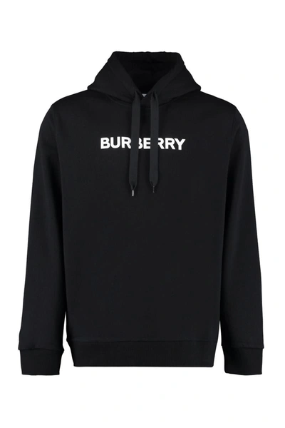 Shop Burberry Logo Cotton Hoodie In Black