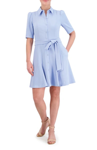 Shop Eliza J Puff Sleeve Shirtdress In Light Blue