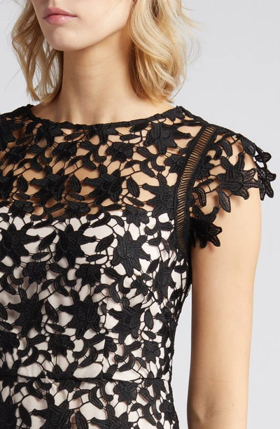 Shop Eliza J Lace Asymmetric Cocktail Dress In Black Natural