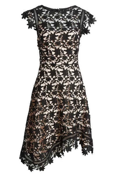 Shop Eliza J Lace Asymmetric Cocktail Dress In Black Natural