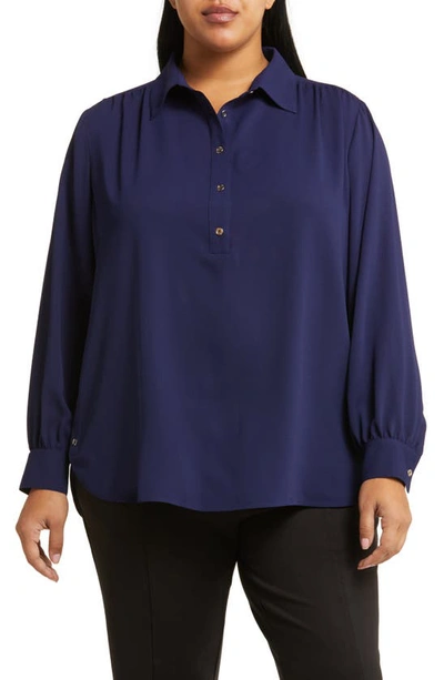 Jones New York Point Collar Popover Tunic Top In Pacific Navy