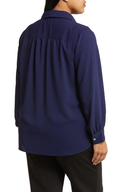 Jones New York Point Collar Popover Tunic Top In Pacific Navy