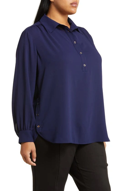 Jones New York Point Collar Popover Tunic Top In Pacific Navy