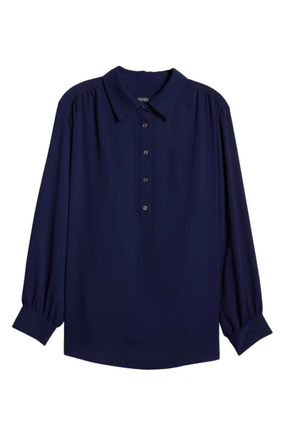 Jones New York Point Collar Popover Tunic Top In Pacific Navy