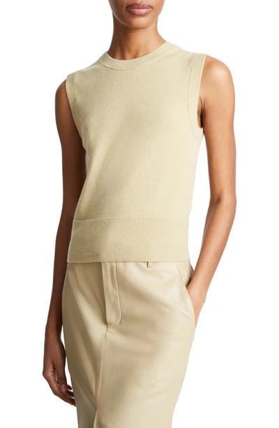 Shop Vince Sleeveless Wool & Cashmere Blend Sweater In Thyme
