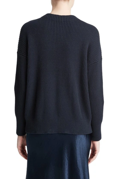 Shop Vince Cotton & Cashmere Rib Funnel Neck Sweater In Navy