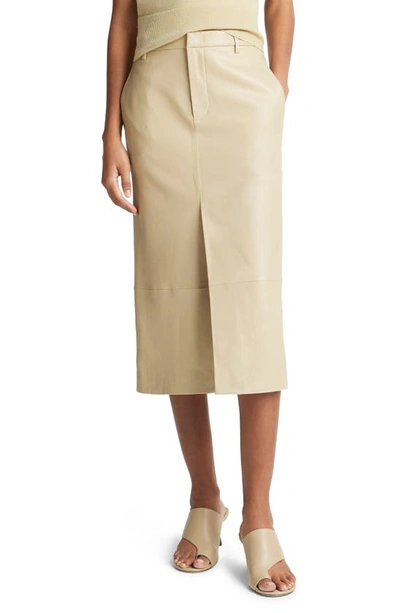 Shop Vince Straight Fit Leather Midi Skirt In Seed