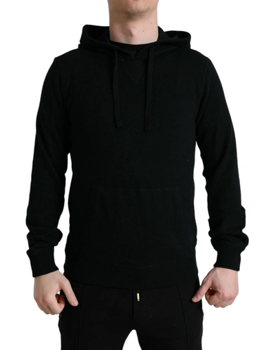 Shop Dolce & Gabbana Black Cashmere Hooded Pullover Sweater
