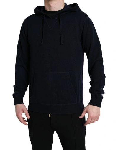 Shop Dolce & Gabbana Blue Cashmere Hooded Pullover Sweater