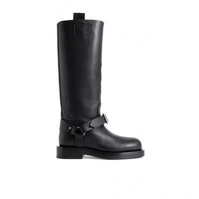 Burberry Saddle Knee-high Leather Boots In Black