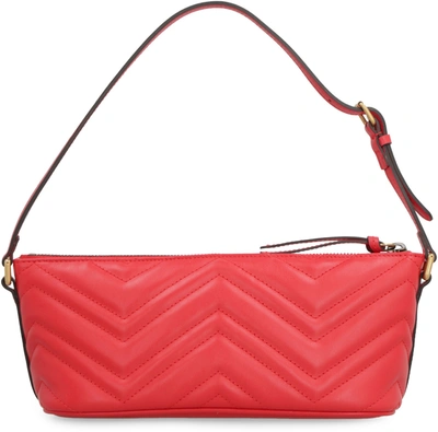 Shop Gucci Gg Marmont Leather Shoulder Bag In Red