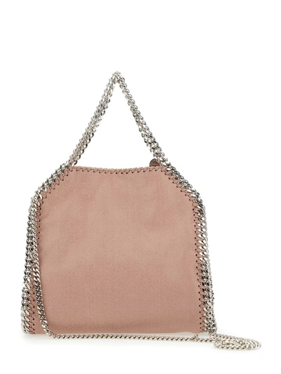 Shop Stella Mccartney '3chain' Mini Pink Tote Bag With Logo Engraved On Charm In Faux Leather Woman