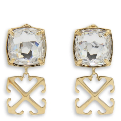 Shop Off-white Gold Brass And Crystal Arrows Earrings In Golden