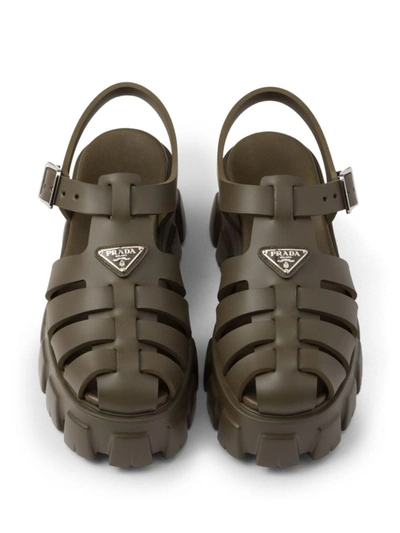 Shop Prada Triangle-logo Platform Sandals In Militare